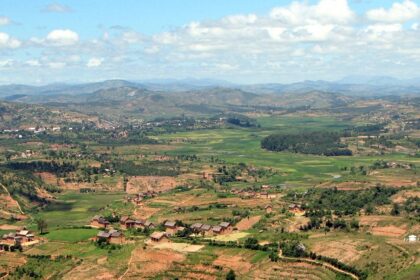 A picture of a landscape with village houses in Madagascar