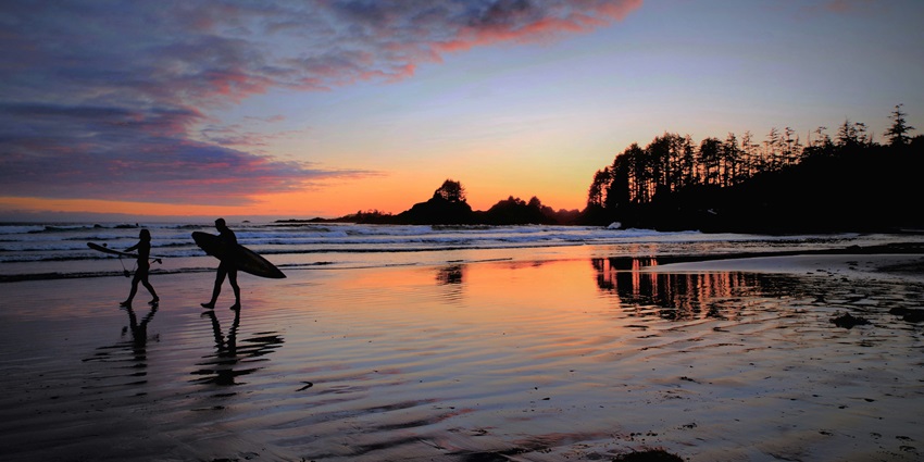 Cox Bay is a wonderful place for surfing, and you can watch them having fun all day and into the late evening