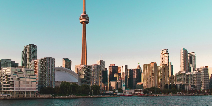 Beautiful picture of the Toronto Skyline during sunset taken from the Snake Islands.