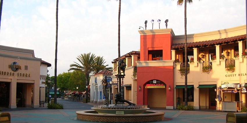 A view of the courtyard of the Universal Studios Hollywood, one of the theme parks in USA.