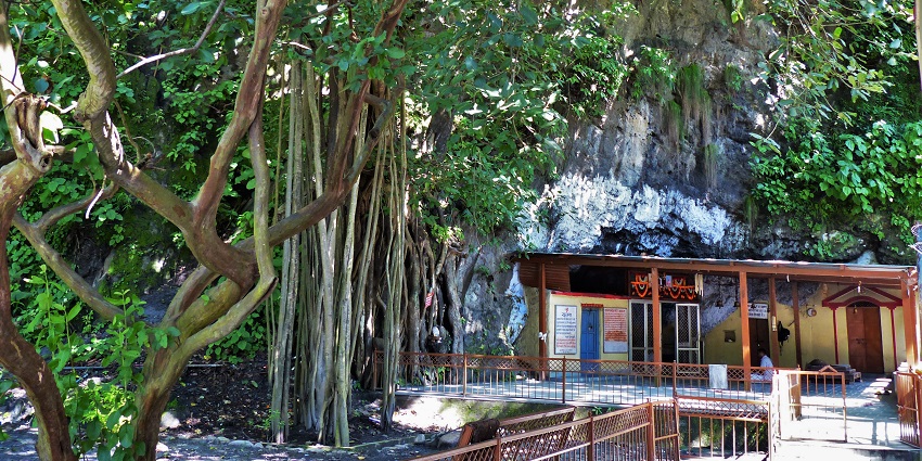 Exteriors of the ancient Vashishta cave in Rishikesh near the Kunjapuri Temple.