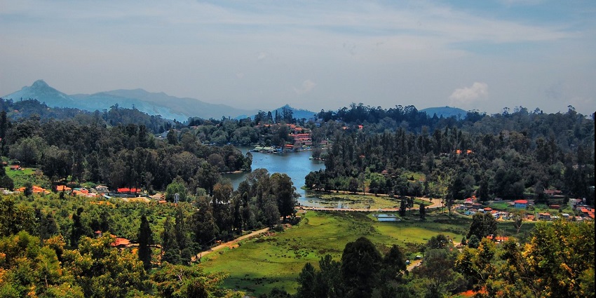 Panoramic image of the upper lake of Kodaikanal which is near to the town of Vattakanal in Tamil Nadu