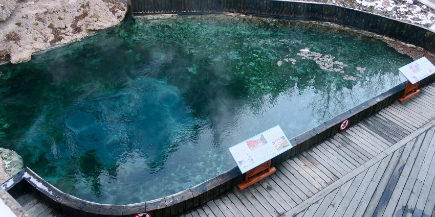 A natural hot spring at the Cave and Basin National Historic Site, Banff, Alberta.