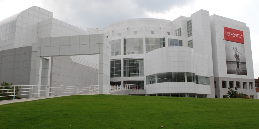 The beautiful entrance of the High Museum of Art with its Logo in Atlanta, Georgia.
