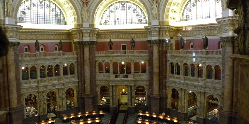 Inside view of the Library of Congress showcasing its beautiful interior architecture