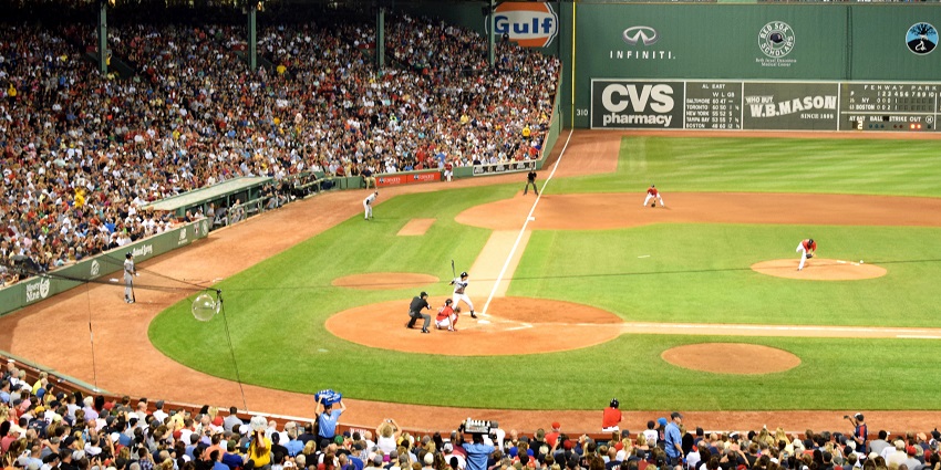 An MLB baseball game is played between the New York Yankees and Boston Red Sox in Boston.