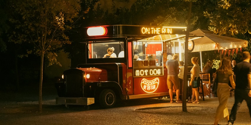 Diverse food options offering Belgian specialities and international cuisine at the festival.