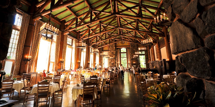 An image of The Ahwahnee Hotel Dining Room. a nice place to eat near the Yosemite Falls.