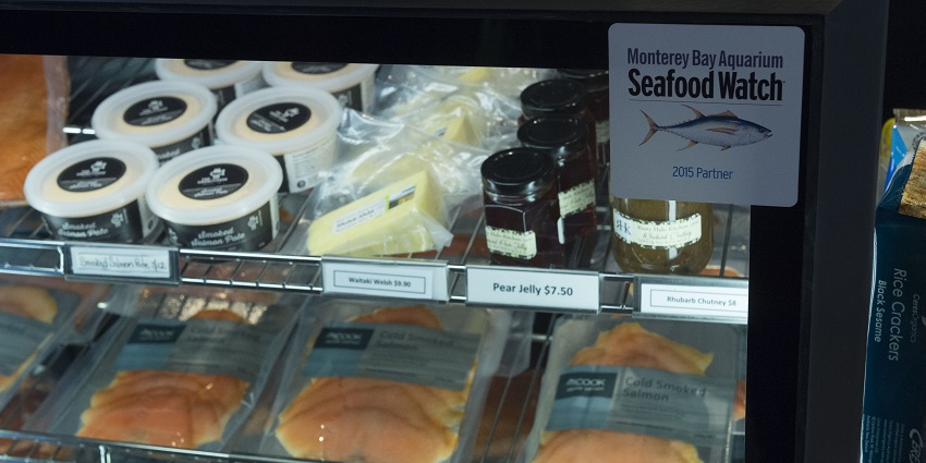 The tasty cooked salmon on display in a restaurant at Mount Aoraki.