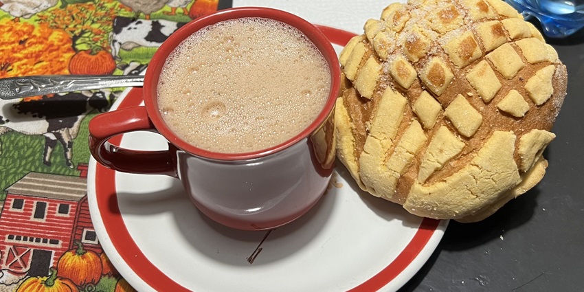 A picture of coffee and snacks at the cafe near the Nandan Art Museum and Gallery.