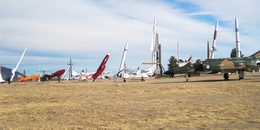 White Sands Missile Range Museum’s outdoor with historical missiles and rockets.