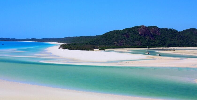 A breathtaking view of Whitehaven Beach’s iconic turquoise waters and white sands