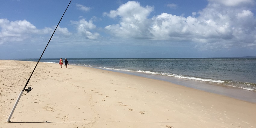 Fishing activity at Coastal islands of Woorim, a beach in Brisbane, Australia