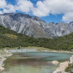 The beautiful snow-white-clad mountains and lake in the Aoraki Mount Cook National Park.