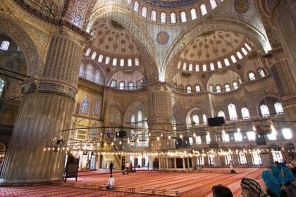 The Blue Mosque in Istanbul with stunning blue tiles and intricate domes, Istanbul.