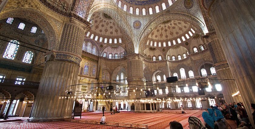 The Blue Mosque in Istanbul with stunning blue tiles and intricate domes, Istanbul.