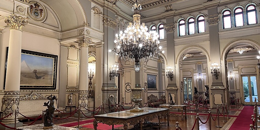 A front view of the magnificent Abdeen Palace Museum on whose top Egyptian Flag is placed.