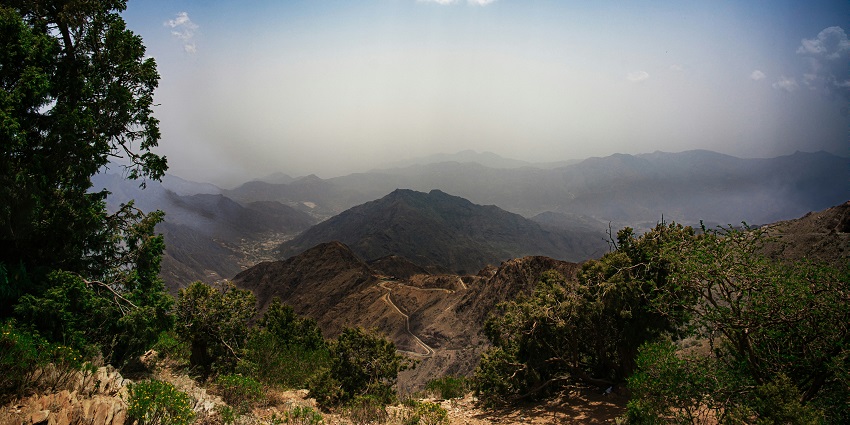 Abha is a scenic city in the Asir Mountains with cool temperatures and greenery.