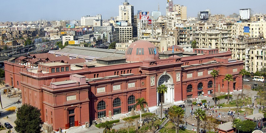 The Egyptian Museum, Cairo. Taken from the stairwell of the NIle Hilton Hotel opposite