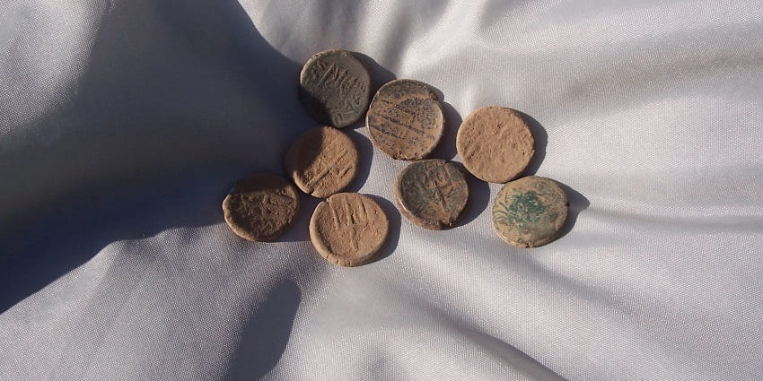 Snapshot of the Maratha coins in the Museum in Aurangabad, Maharashtra in India