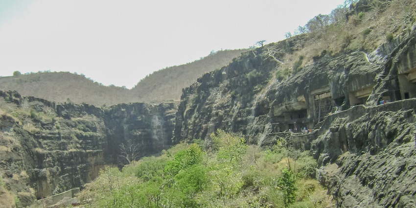 The panoramic view of the beautiful Ajanta and Ellora Caves in Aurangabad, Maharashtra.