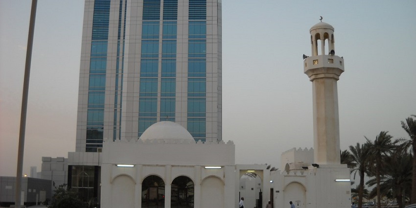 Historic mosque in Bahrain, showcasing ancient Islamic architecture and history.