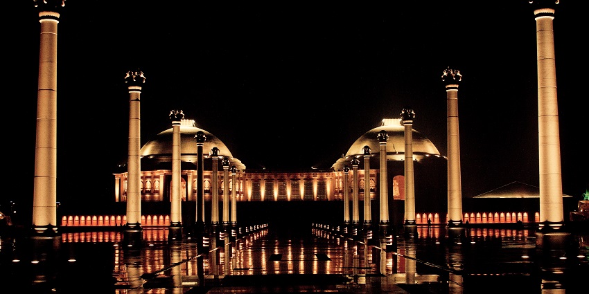 beautiful view of the night of the Ambedkar Memorial at Lucknow