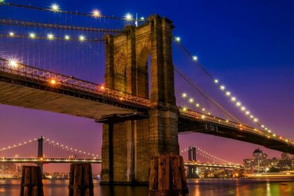 Image of Brooklyn Bridge, New York during Nighttime - nightclub experiencing nightlife in America