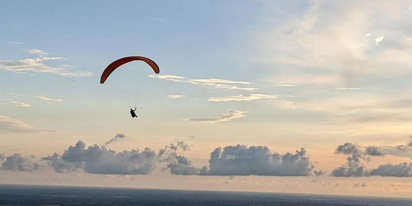 Paragliding during a sunset at Aravali Flying Safari in Sohna, Gurgaon
