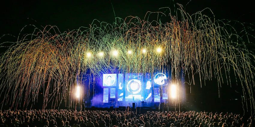 A view of Art Basel Miami Beach, an art installation with some live music performances