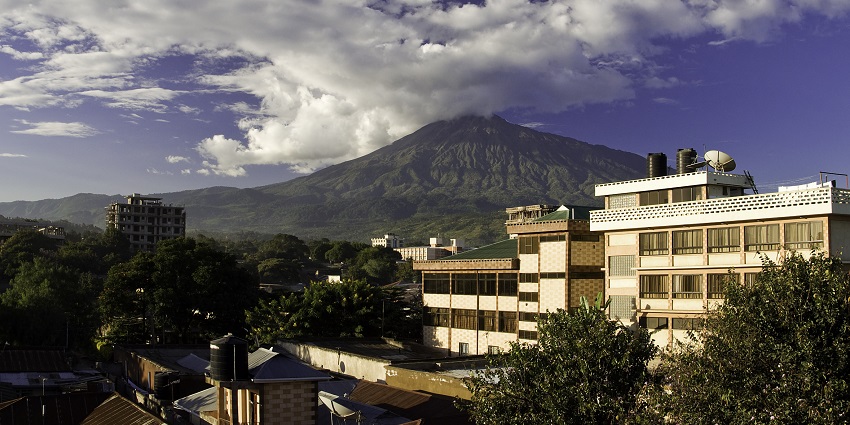 A magnificent Mount Meru as seen from the Arusha Town in Northern Tanzania