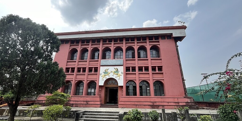 Steps to the entrance of an informative complex in Sivasagar, Assam Tai Museum
