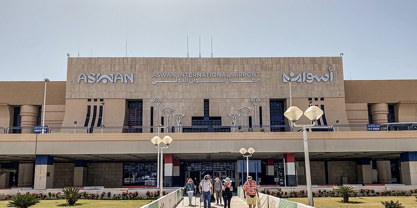 Image of Aswan International Airport - an arrival gate with travelers entering