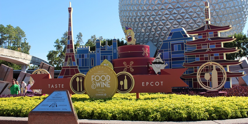 Cardboard replicas of famous world monuments are at the Epcot International Food & Wine Festival's entrance in Florida.
