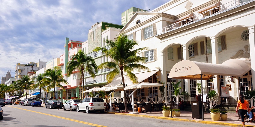 Shops at the Ocean Drive along the South Beach in Miami, Florida, United States