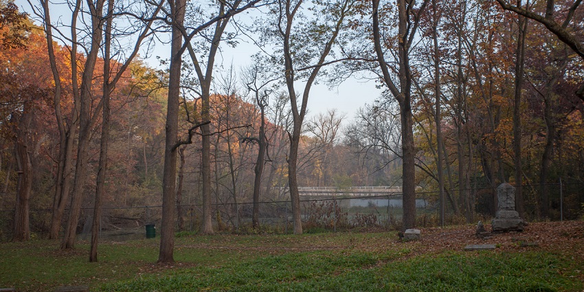 An image of the Bachelor's Grove Cemetery in Chicago, known for its ghostly sightings.