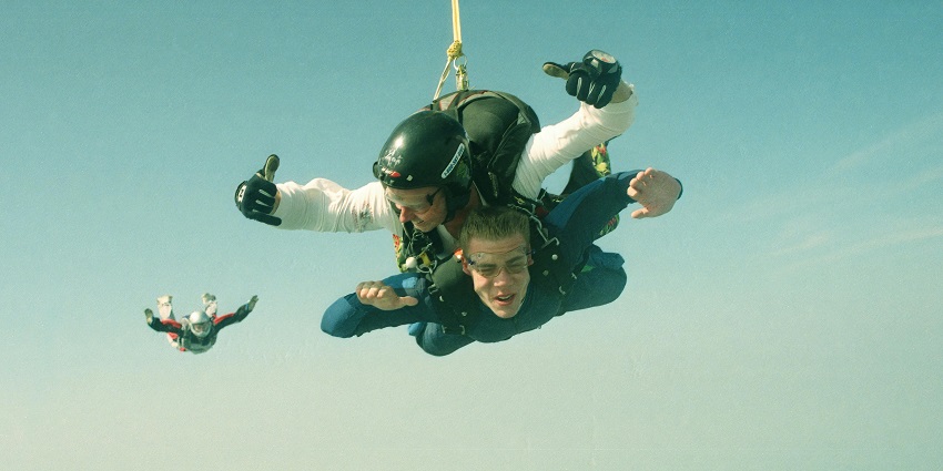 An image of a person skydiving in Banff, a popular skydiving spot in Canada.