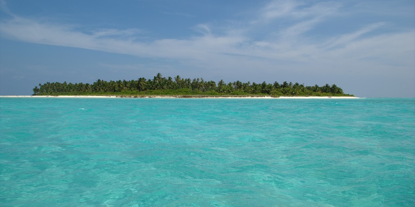 A wide view of one of the islands in Bangaram Atoll in Lakshadweep