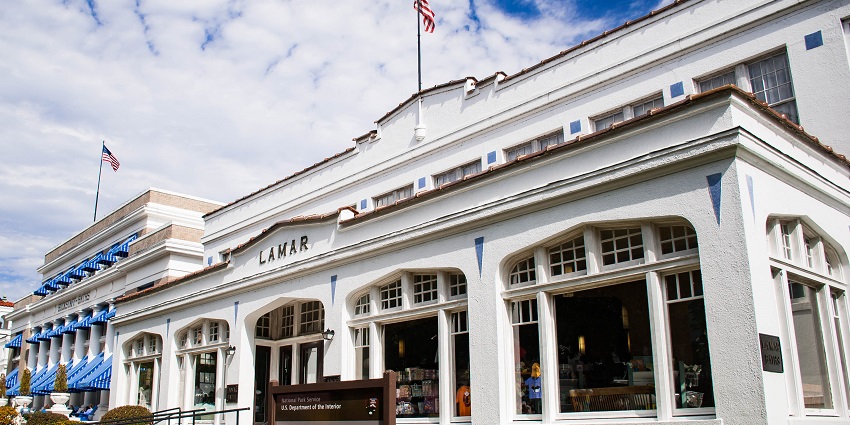 Bathhouse Row in Hot Springs National Park, Arkansas, featuring historic buildings