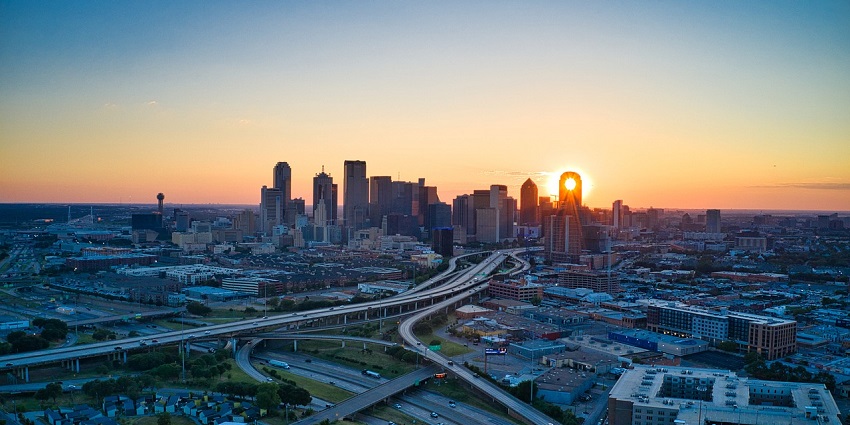 Image of the dallas city from the sky during the sunset timing