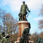 Close-up of Otto Von Bismarck statue in Tiergarten Berlin with its intricately carved structure and detailed sculptures