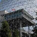 An image of the iconic geodesic dome of the Biosphere Museum, showcasing modern architecture