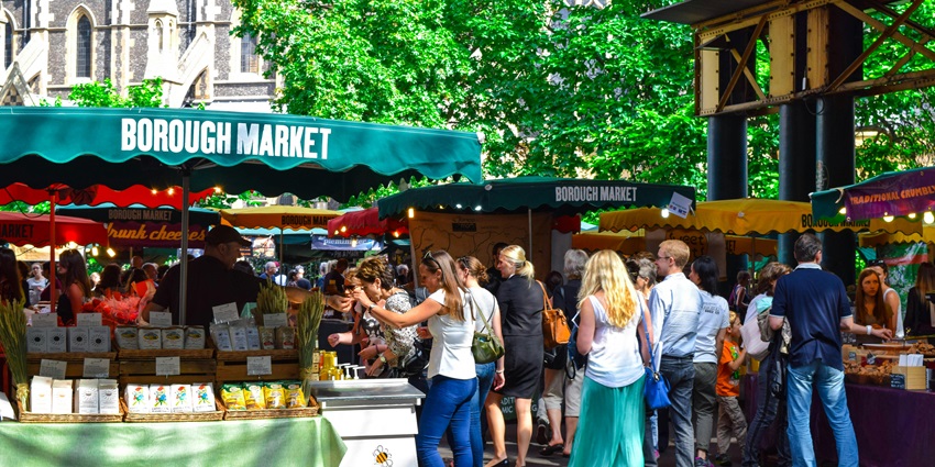 An Image of people shopping in Borough market, one of the best shopping places in London.