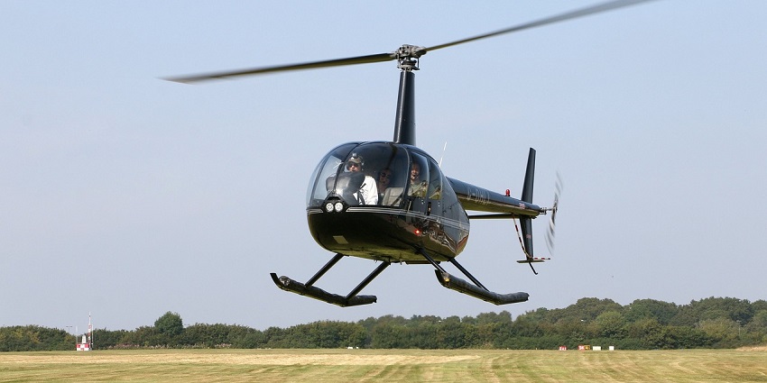 An image of a helicopter in the Brampton (National "D") Heliport located in the Greater Toronto area.