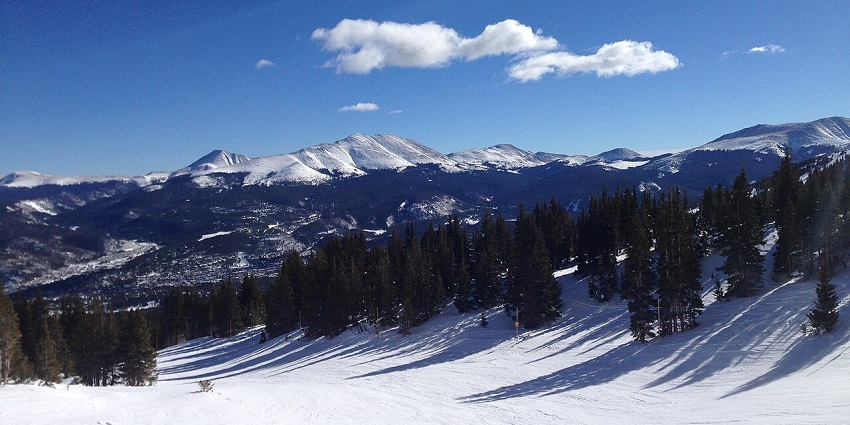 Snow covered hills of Breckenridge, one of the best places to visit in Colorado in December