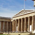 An image of an aerial view of the British Museum in England, showcasing its iconic architecture