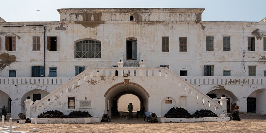 The Secretary of Transportation meeting the Minister of Travel at Cape Coast Castle in Ghana.
