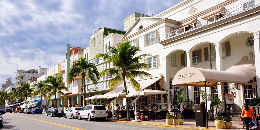 Shops at the Ocean Drive along the South Beach in Miami, Florida, United States.