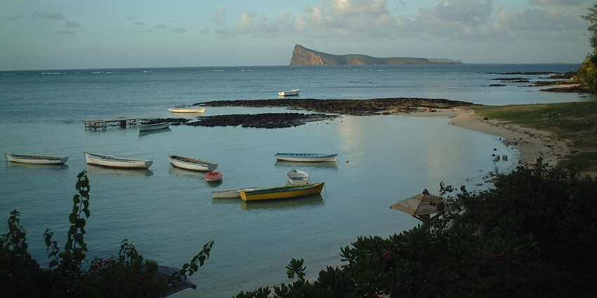 The beautiful view of the Coin de Mire in Mauritius from Cape Malheureux, a fishing village.