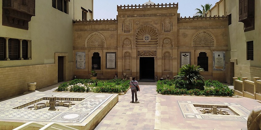 The picture of the hall and the garden inside this Museum in Cairo, Egypt.